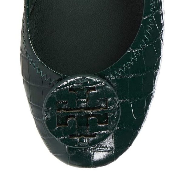 Tory Burch NIB Minnie Croc Embossed Green Verde Ballet Flats 9 LAST ONE - Picture 11 of 12